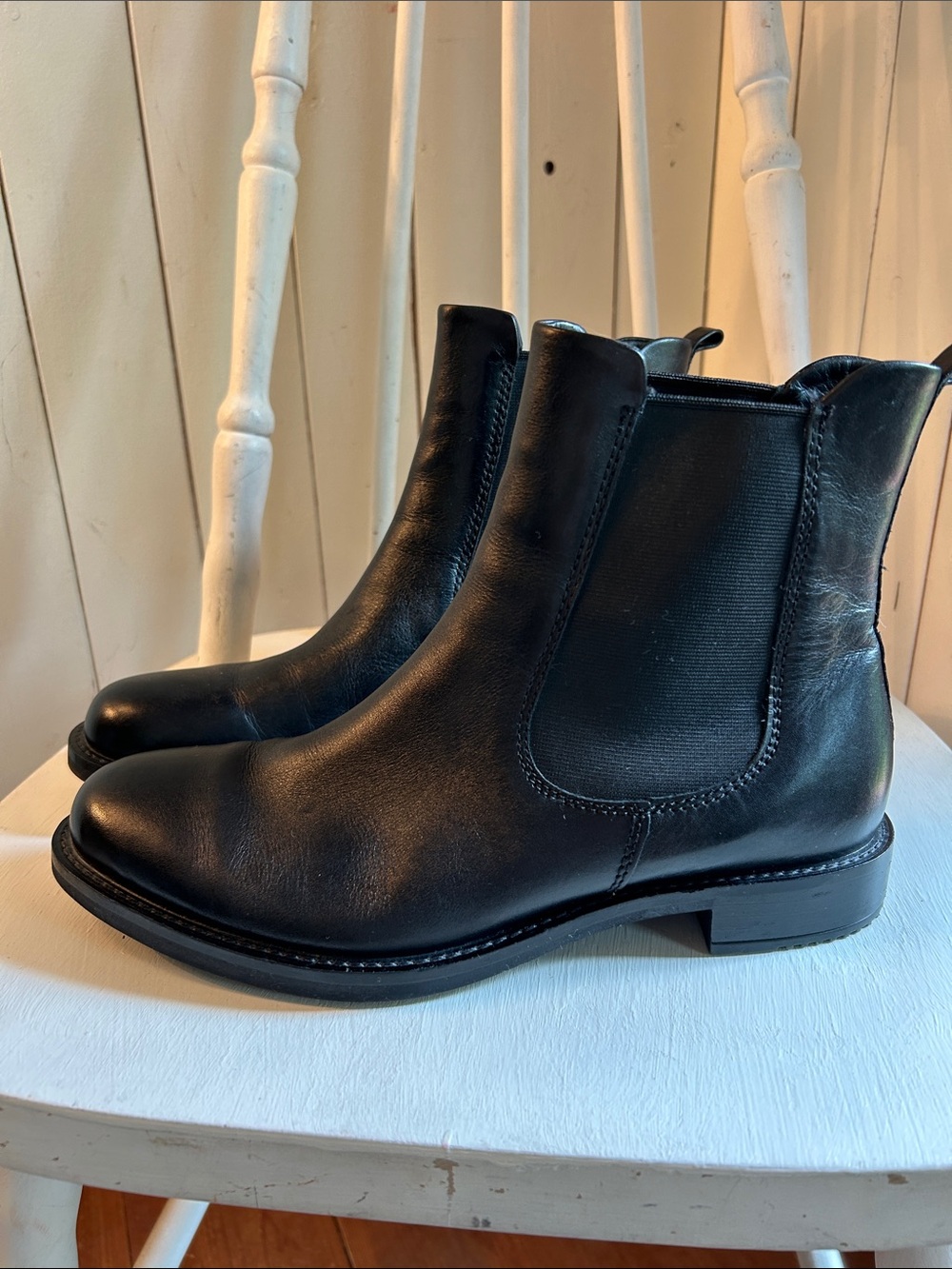 Ecco Black Leather Chelsea Ankle Boots, womens, 38, size US 7
